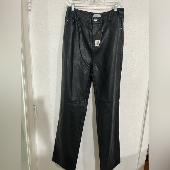 The pebble All things golden XL high-rise veganleather black straight pants NWT - Picture 1 of 4